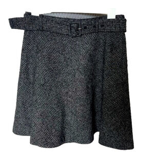 ZARA Black & White Belted Mini Twill Skirt